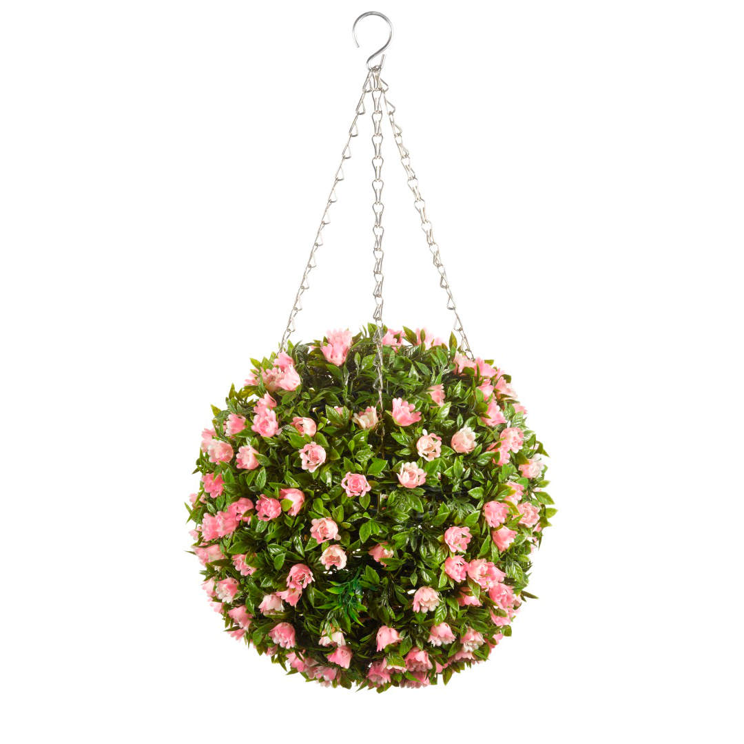 Topiary Pink Rose Ball ⸱ závesná guľa z umelej ruže s ružovými kvetmi