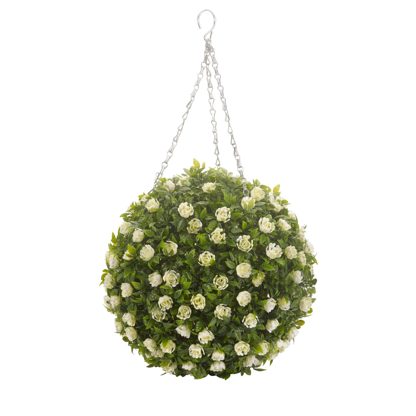 Topiary White Rose Ball ⸱ závesná guľa z umelej ruže s bielymi kvetmi