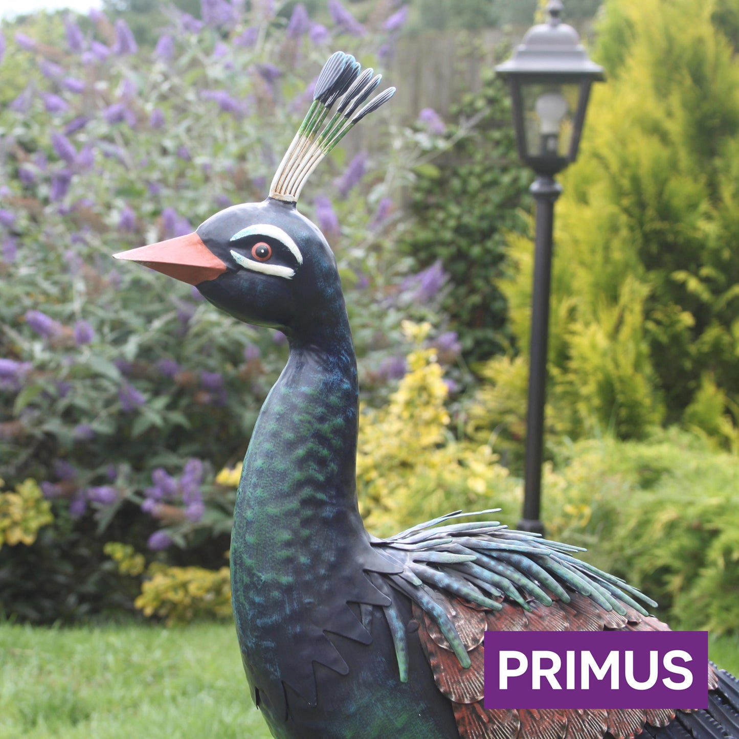 Large Peacock on Perch ⸱ kovová socha páva na bidle