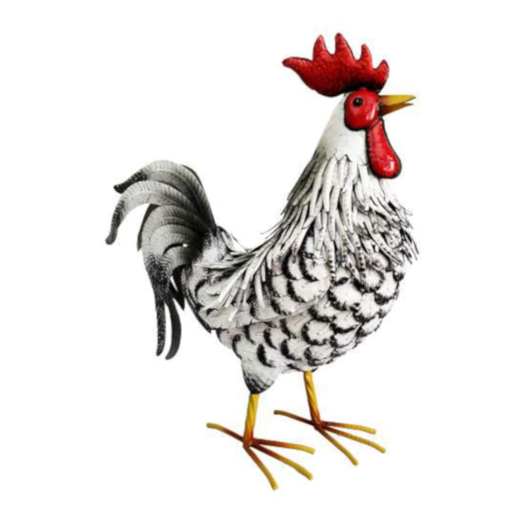 White Rooster ⸱ kovová socha kohúta