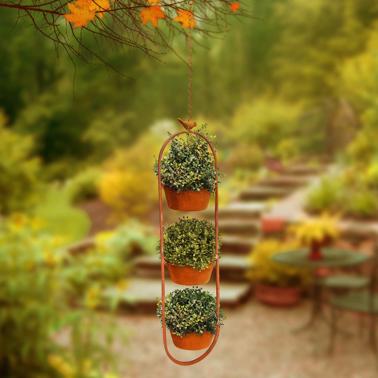 Rusted 3 Pot Hanging Planter ⸱ kovový trojkvetináč na zavesenie