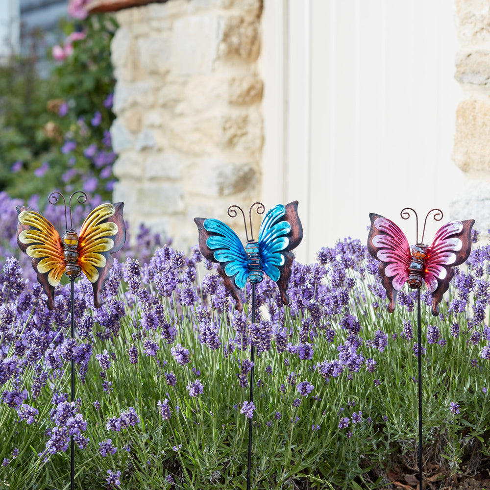 Trojica záhradných zápichov s motýľmi Bella Butterfies zo série Loony Stakes od Flamboya