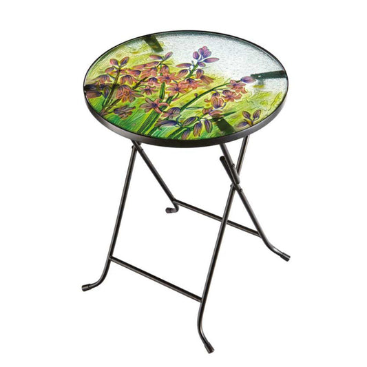 Sklenený stolík s ručne maľovanými kvetmi zvončekov od Flamboya
