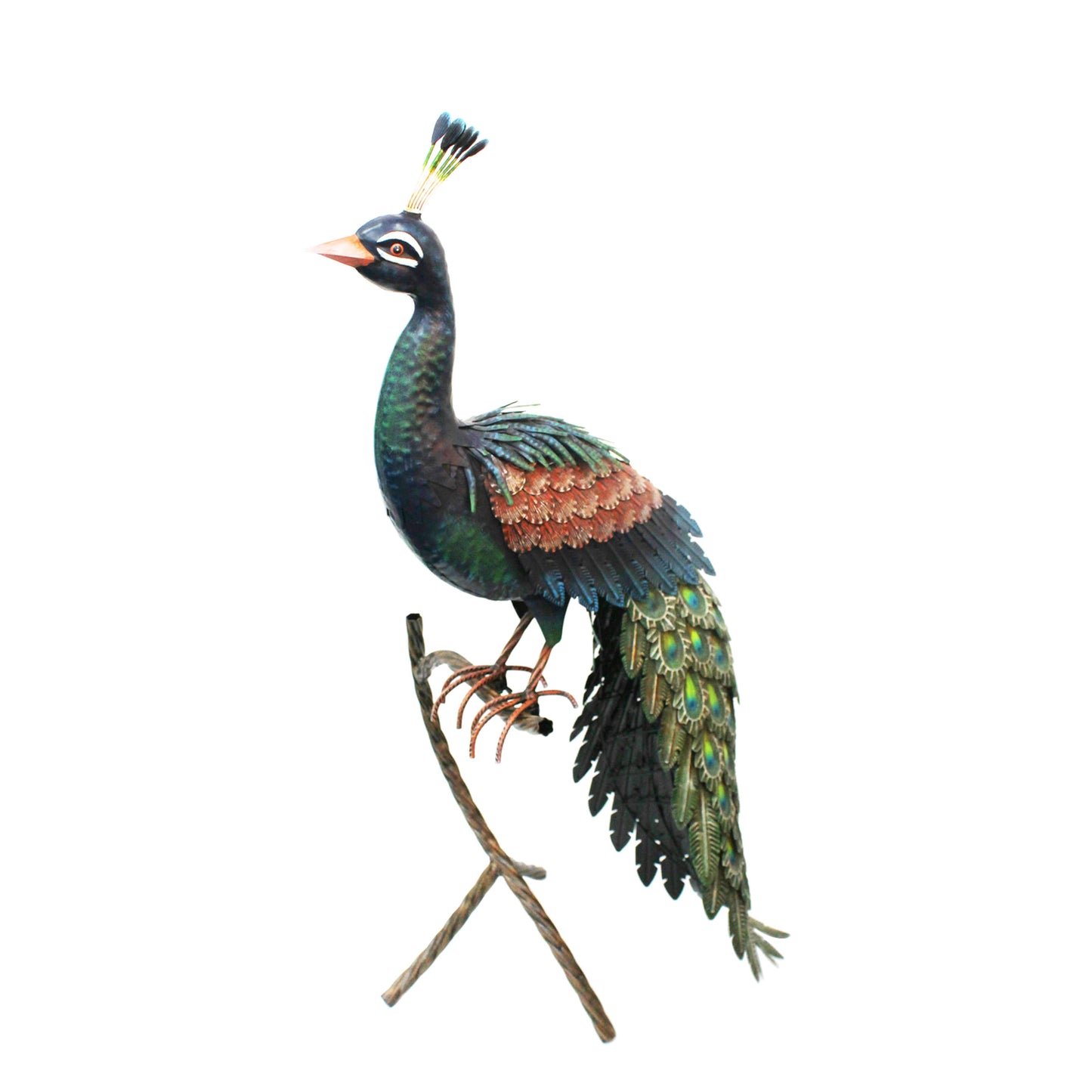 Large Peacock on Perch ⸱ kovová socha páva na bidle