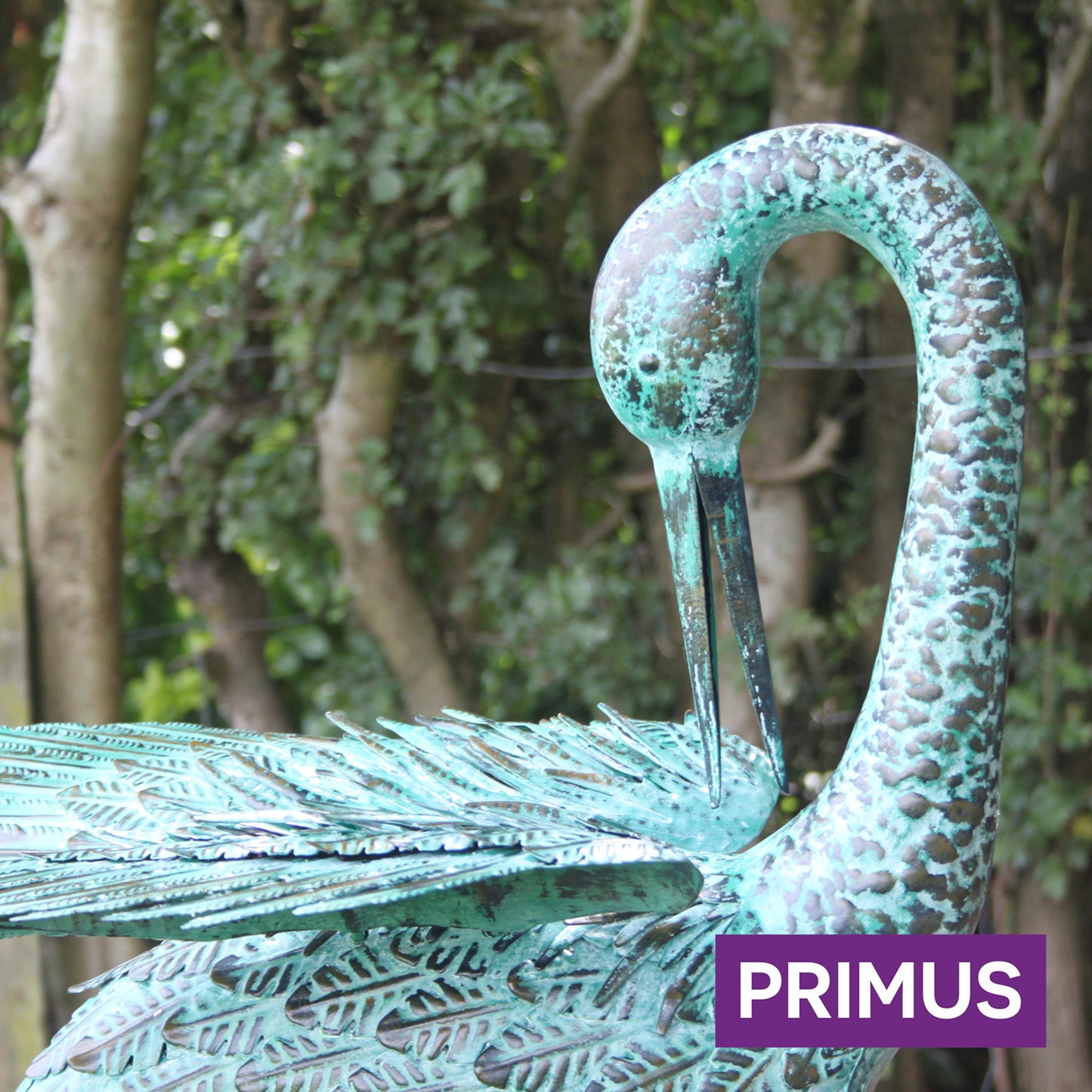Large Verdigris Pruning Crane ⸱ kovová socha žeriava