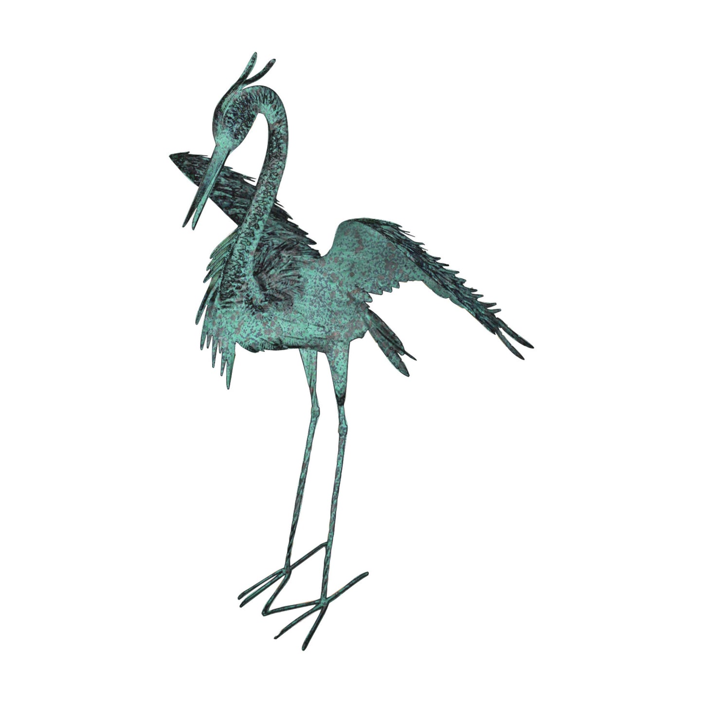 Large Verdigris Heron Displaying ⸱ kovová socha volavky