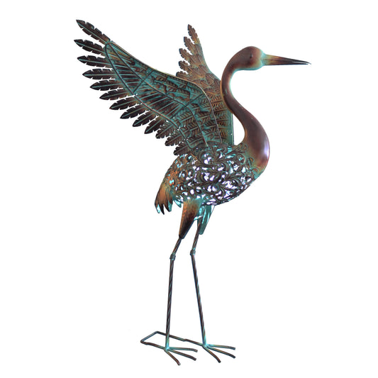 Ornate Winged Crane  ⸱ kovová socha žeriava (solárna dekorácia)